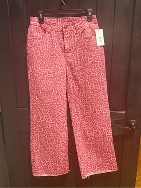 High-Rise Pink Leopard Print Wide-Leg Jeans